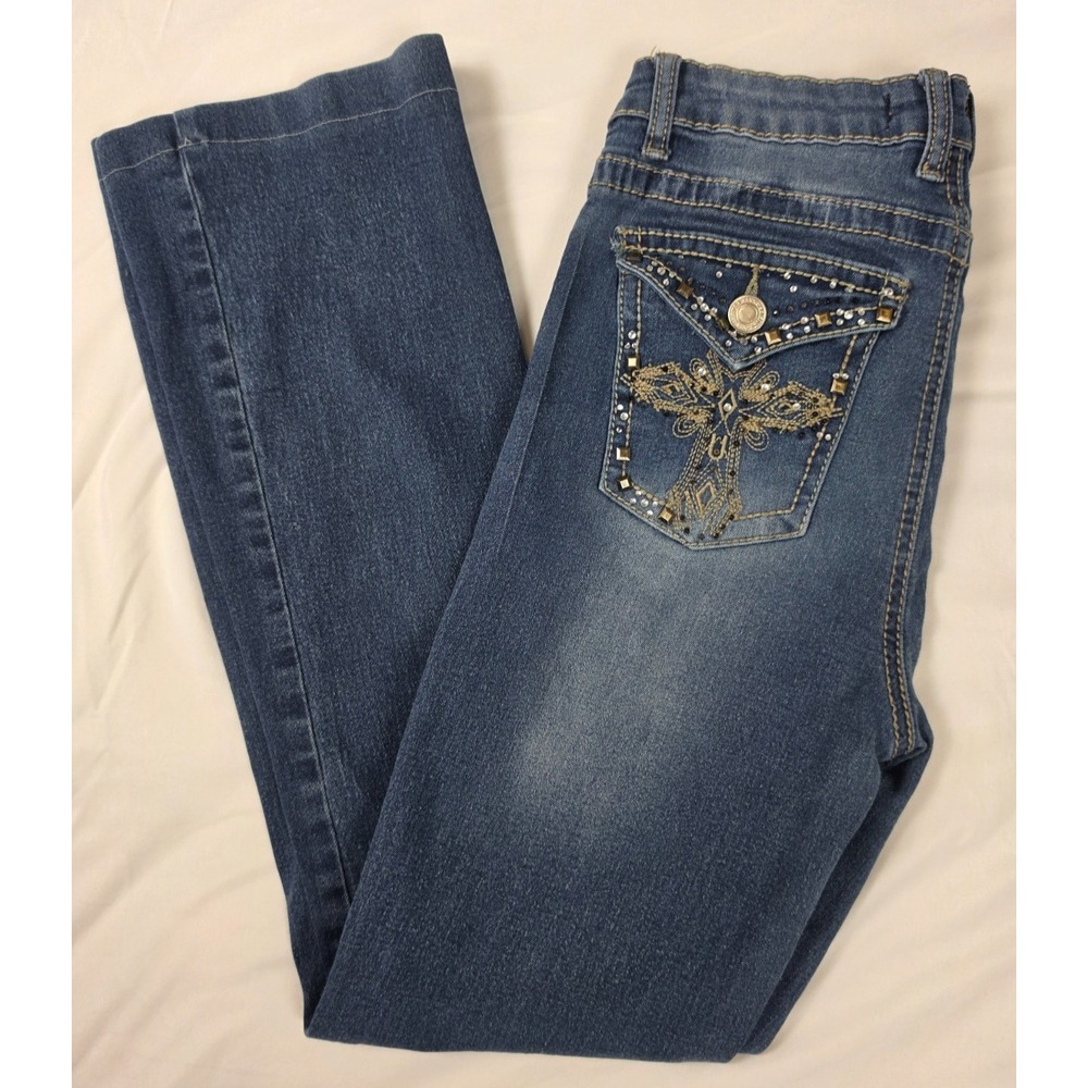 Elite Jeans 7/28 Embellished Rhinestone Bootcut Jeans Y2K Western Bling